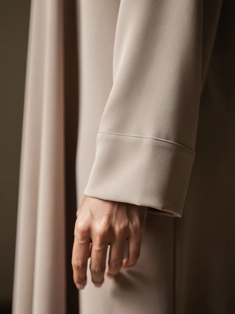 Hand-finished seam and edge on a LAYL abaya.
