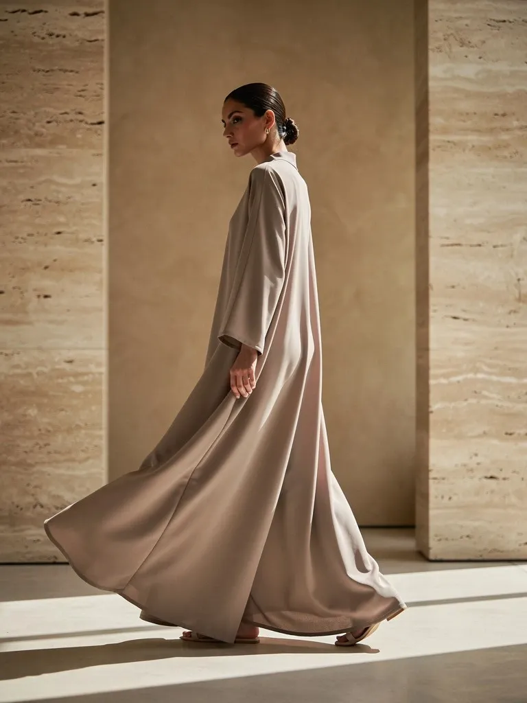 LAYL abaya detail — the fall of premium crepe.